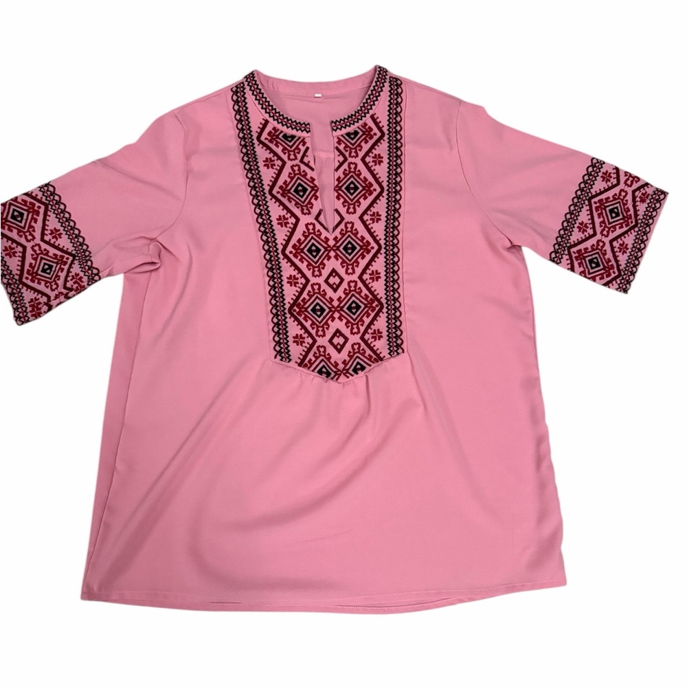 Pink Tunic with Geometric Embroidery